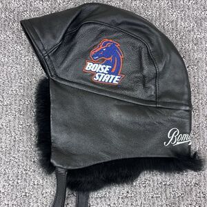 Bombshell Gear Boise State University Hat Broncos Leather Real Fur Trim Bomber
